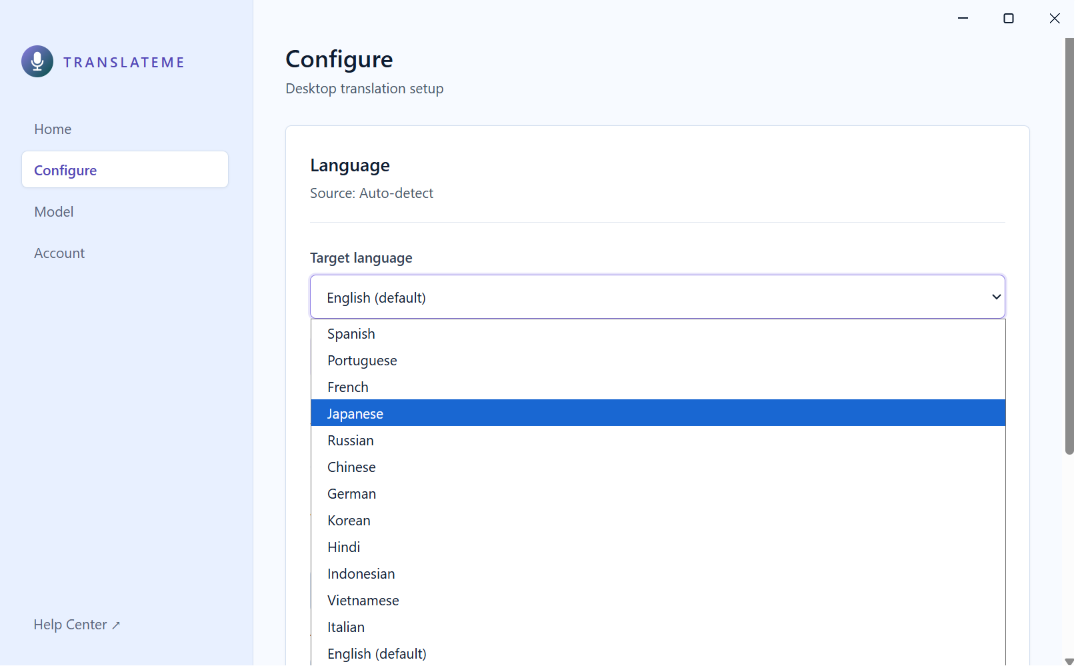 Choosing the target language